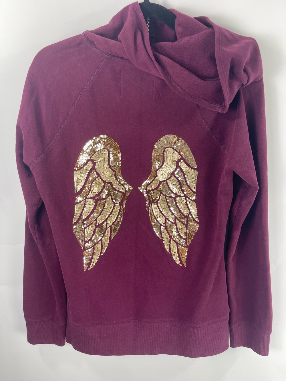 Victoria Secret Vintage Y2K Angel Wing Sequin Plum Zip Up Large Hoodie
